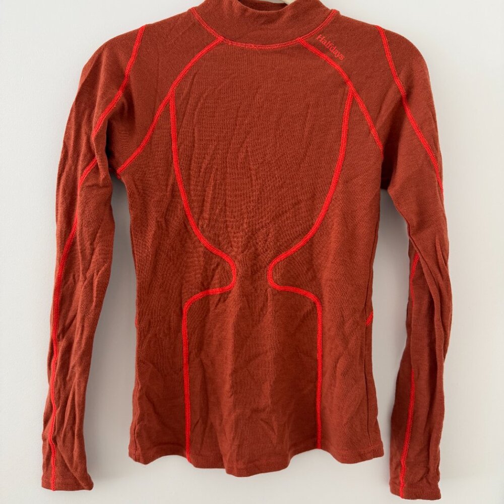 Halfdays Fay Merino-blend long sleeve ski base layer top - size Medium - Rust